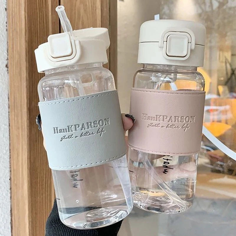 500ml Portable Water Bottle with Straw Creative Cute Leak-proof Plastic Drinking Bottle for Milk Coffee Tea Juice