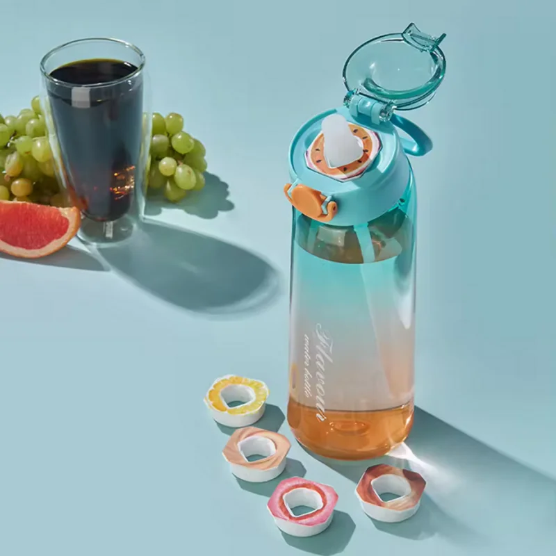 900ML Fragrant Water Bottle Air Flavored Drinking Bottle with Flavor Pods Outdoor Sports Scent Up Water Cup Straw Mug for Travel