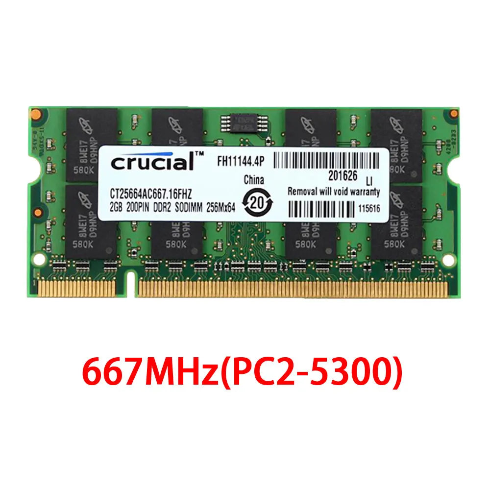 Crucial Memoria Laptop RAM DDR2 2GB 4GB (2x2GB) 667MHz 800MHz Memory SODIMM PC2-5300 PC2-6400 Non-ECC Unbuffered For Notebook