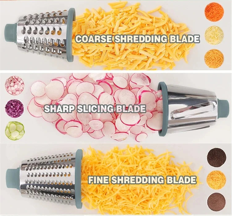 3 in 1 Multi-function Drum Vegetable Chopper Hand-operated Potato Slice Chopper Pressed Vegetable Grinder Peeled Garlic Chopper