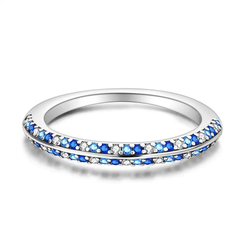 MISEFF Real 925 Sterling Silver Double Rings Simple Color Zircon Rings For Wedding Engagement Birthday Silver Jewelry Gift