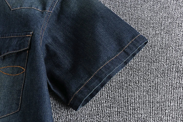 Summer New American Retro Short Sleeve Lapel Denim Cargo Shirt Men's Fashion Pure Cotton Washed Old Multi-pocket Casual Blouses