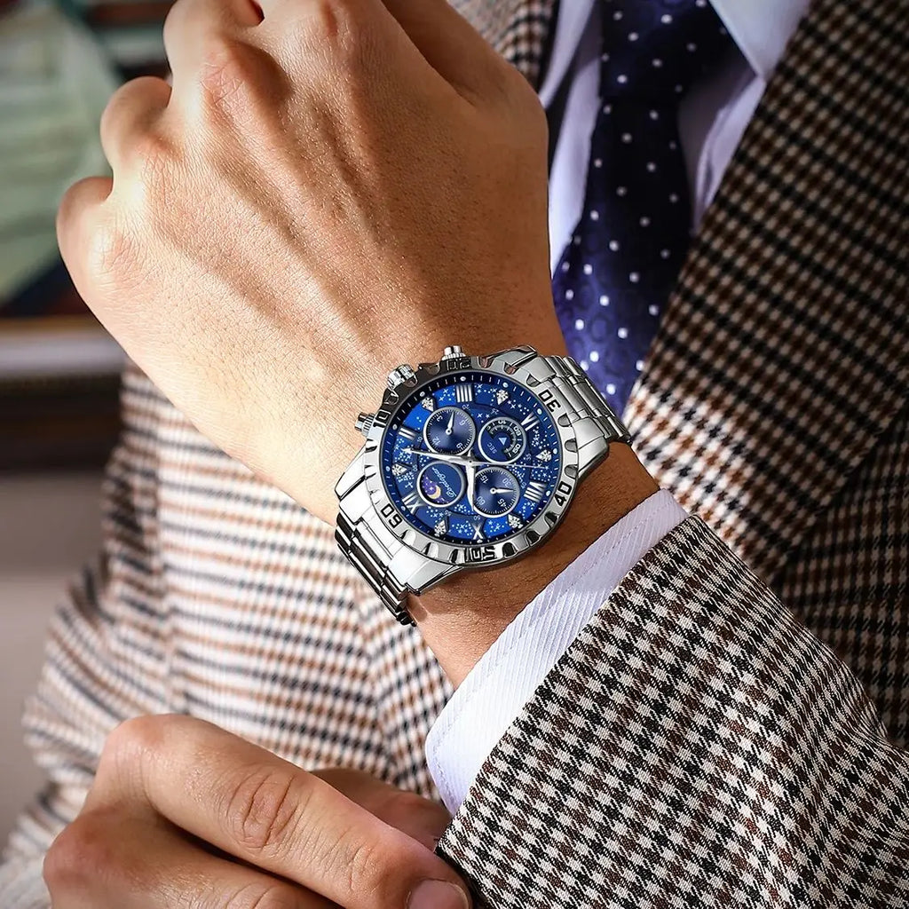 POEDAGAR Luxury Fashion Man Watch Waterproof Luminous Chronograph Men Watch Stainless Steel Sports Military Quartz Men's Watches