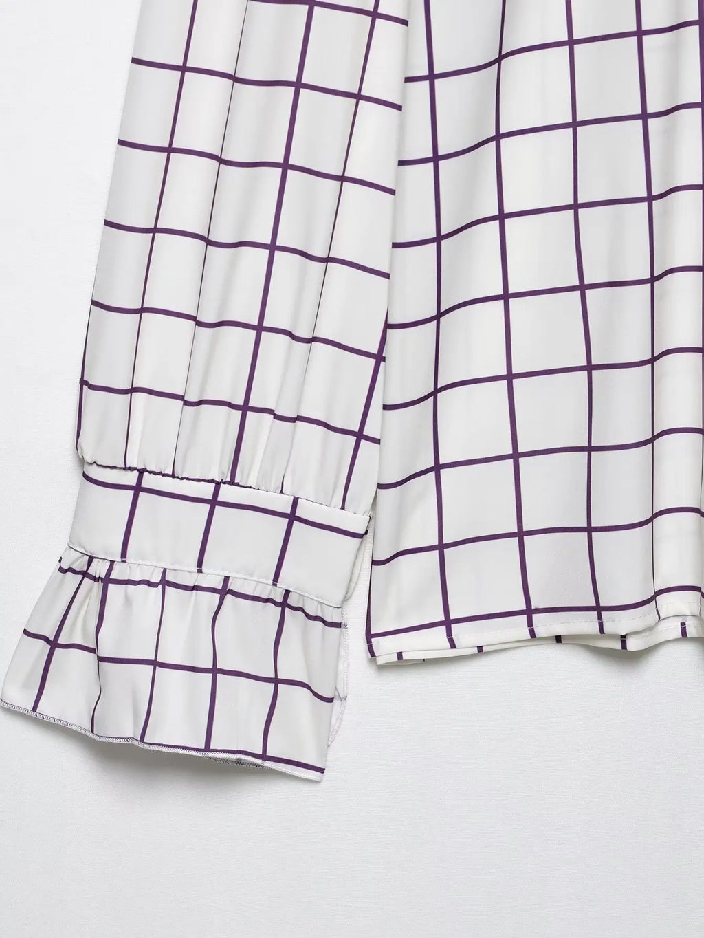 Sweet Women Ruffles Plaid Purple Shirts 2025 Fashion Ladies Casual Stand Collar Blouses for Party Female Elegant Tops Clothes