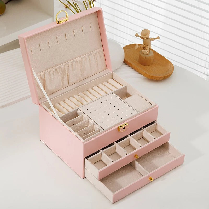 Portable Jewelry Storage Box Travel Organizer Jewelry Case Leather Storage Earrings Necklace Ring Jewelry Organizer Display