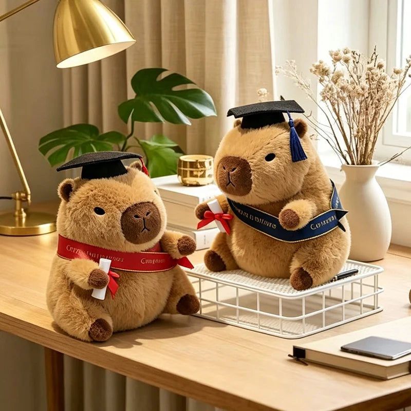 23cm Cute Graduation Capybara Plush Doll Doctor Cap Bear Animal Plush Stuffed Home Party Decor Gift For Kids Graduation Gifts