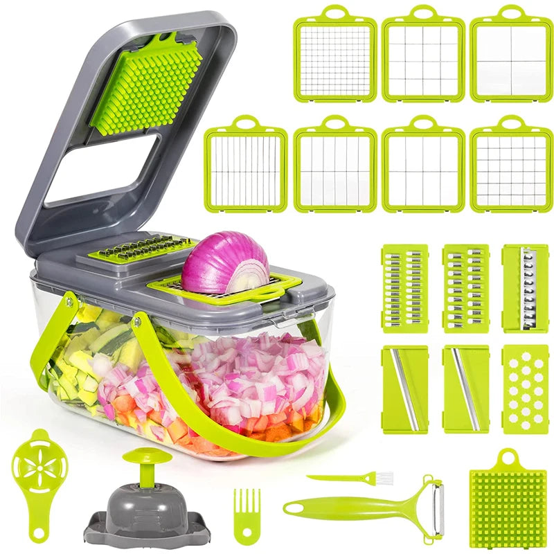 LMETJMA New 22 in 1 Vegetable Chopper Dicer Onion Chopper with 13 Blades and Container Veggie Mandoline for Potato Tomato KC0458