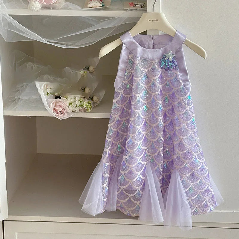 Girls Clothes Sequins Little Mermaid Fishtail Kids Dress Children Princess Dress For Prom Birthday Party Casual Holiday Costume