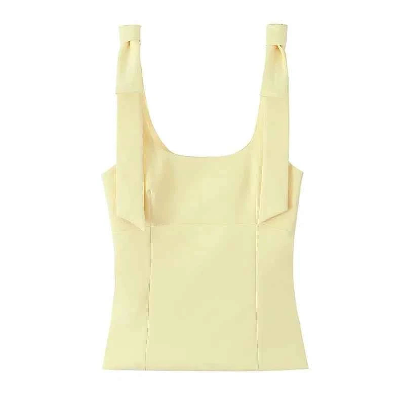 MUJER 2025 Bow Crop Top Woman Yellow Sexy Backless Top Women White Sleeveless Tops for Women Summer Camisole Bustier Top Female