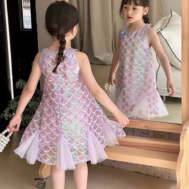 Girls Clothes Sequins Little Mermaid Fishtail Kids Dress Children Princess Dress For Prom Birthday Party Casual Holiday Costume