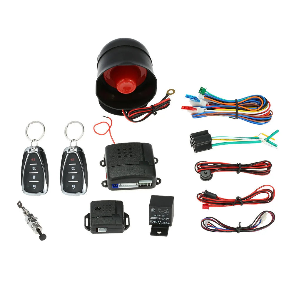 Universal Car Vehicle Security System Burglar Alarm Protection Anti-theft System 2 Remote with Siren Wiring Harness Programmable