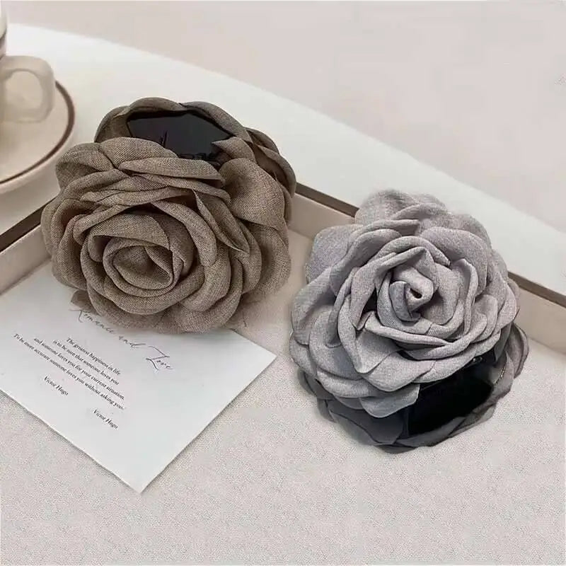 9cm Large Flower Hair Barrettes French Crab Claw For Women Hair Accessories Korean Back Of Head Shark Clip Girls Gifts