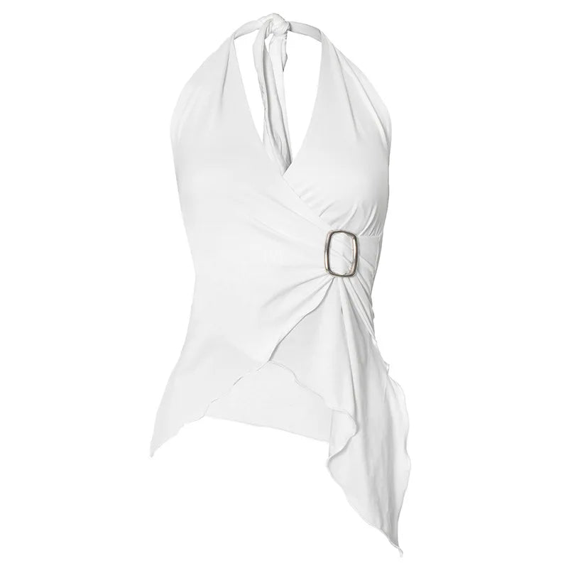 gestring Women Vest 2025 Summer New Solid Sleeveless V Neck Halter Cross Sexy Top Fashionable Slim Fit Short Ladies Tanks Camis