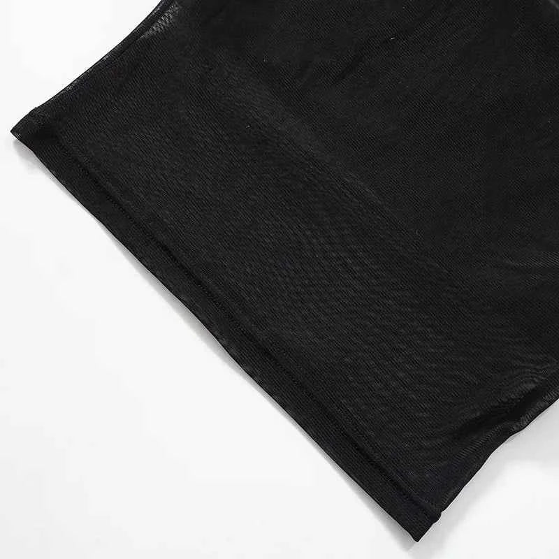 Mesh Corset Black Crop Top Women Patchwork Tube Top Sexy Sleeveless Off Shoulder Cami Summer Streetwear Slim Strapless Tank Tops