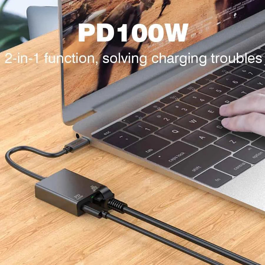 UGOURD 100Mbps 1000Mbps USB C Ethernet Adapter with Charge 100W USB3.0 2.5 Gigabit Network Card USB to RJ45 Lan Cable Converter