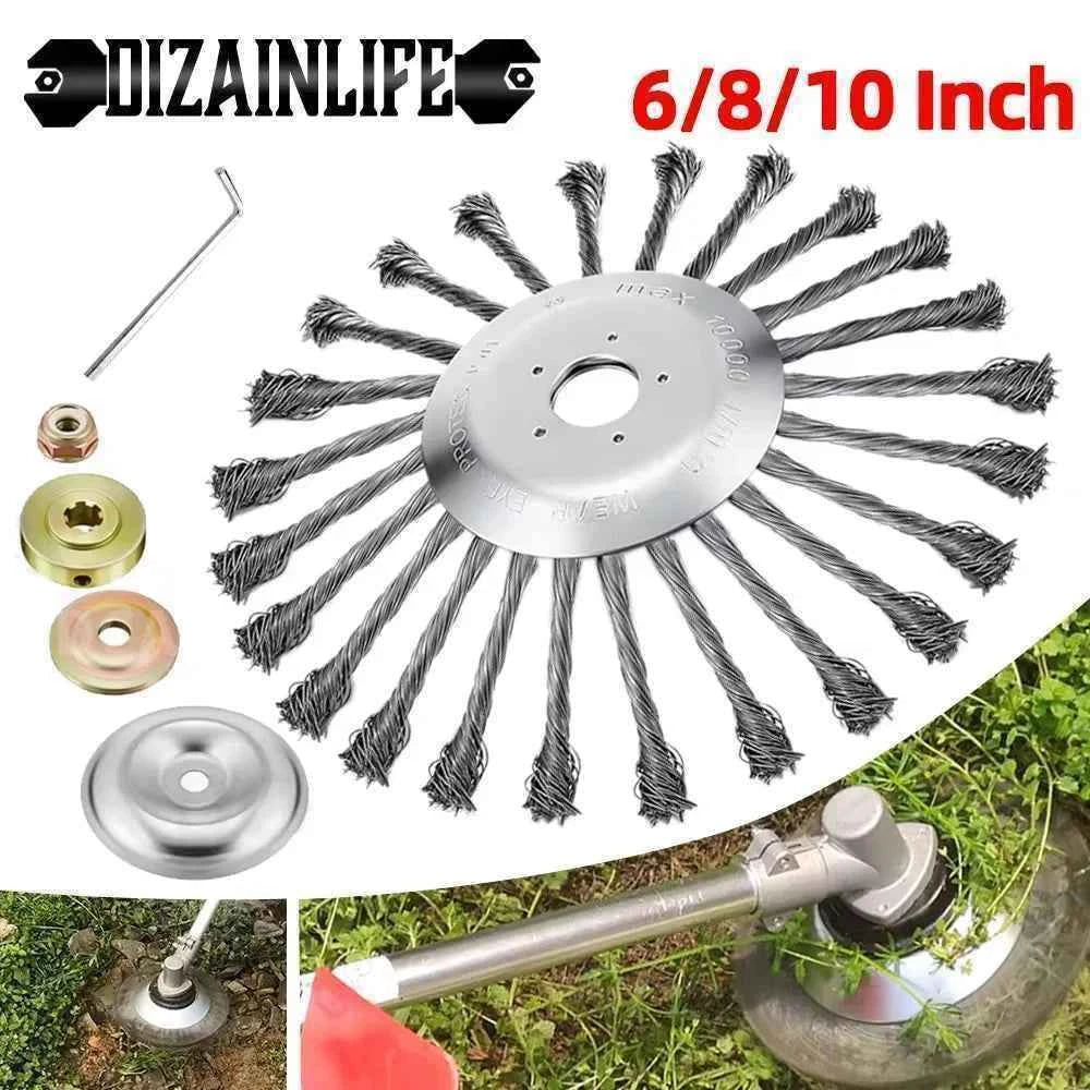10 Inch Steel Wire Wheel Brush Universal Garden Grass Trimmer Head Removal Rust Weed Brush Cutter Head Lawn Mower Brush Cutter