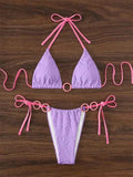 Sexy Triangle Bikini Women White Contrast Ring Linked Criss Cross Micro Swimsuit 2024 Beach Bathing Suit Tie Side Thong Swimwear