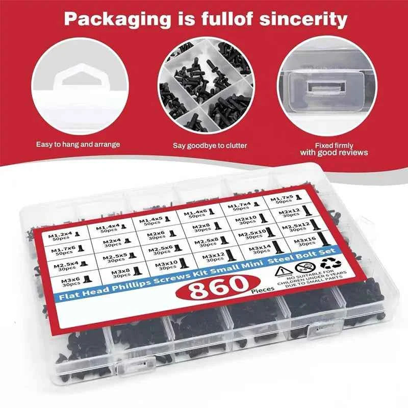 860 PCS Small Computer Screws Assortment Kit, Black Tiny Eyeglass Screws M1.2 M1.4 M1.7 M2 M2.5 M3, PC & Laptop SSD Hard Drive C