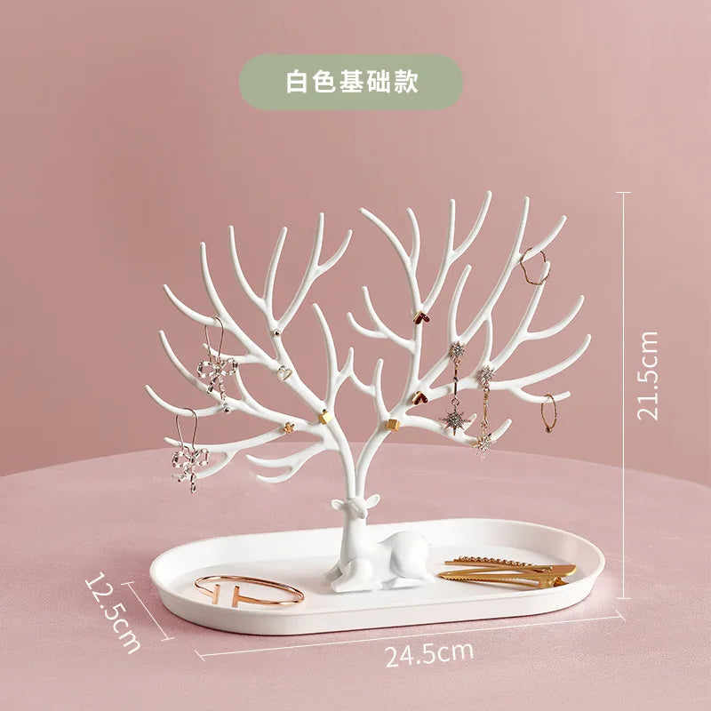 White Color Antler Jewelry Display Stand With Tray Organizer