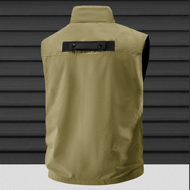 2025 Men's Outdoor Tooling Multi-Pocket Casual Outdoor Fishing Large Size Vest with Vertical Collar Breathable Quick-drying Vest