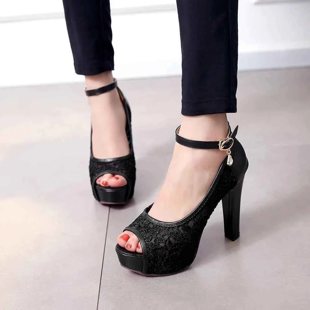 Lace Wedding Shoes Woman Peep Toe High Heels Women Shoes Platform Heels Summer Pumps Women Shoes High Heel Sandals tacones mujer