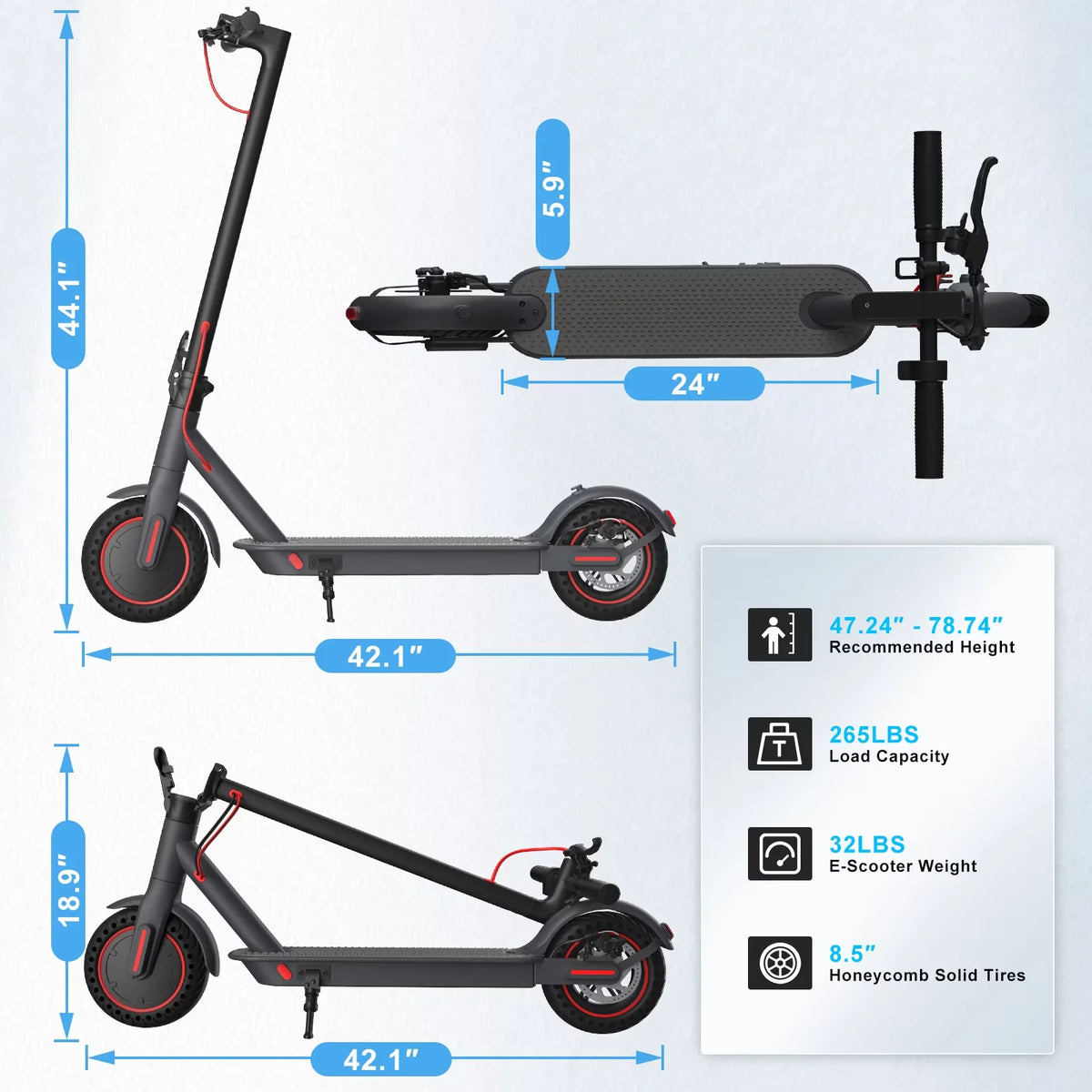 350W Foldable Electric Scooter for Adults with App Control