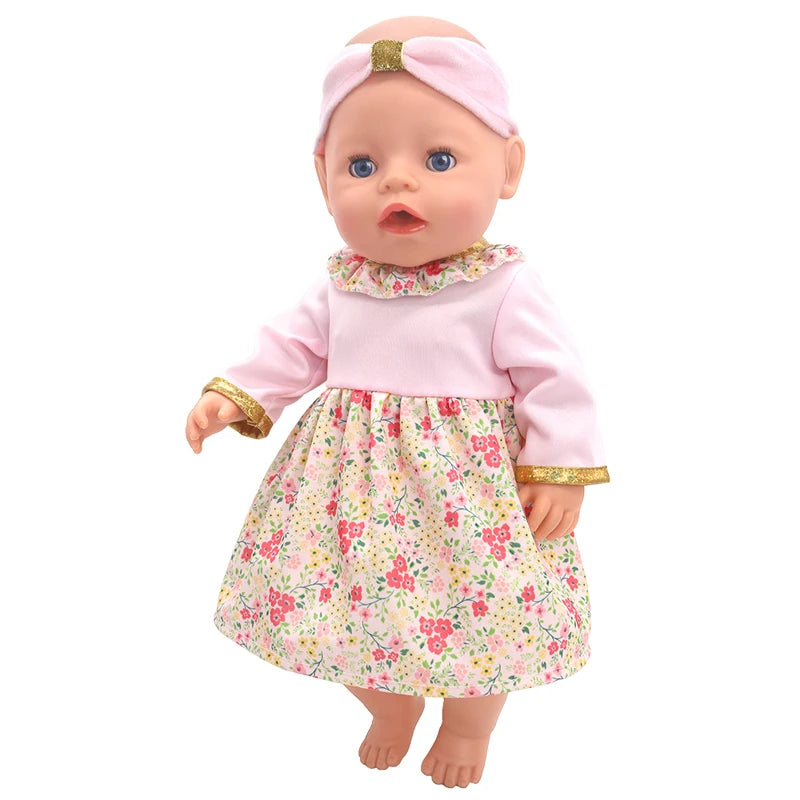 18 Inch Baby Doll Winter Clothes Set Crochet Sweater Scarf Hat Gloves New Year Apparel for 43 Cm Girl Dolls