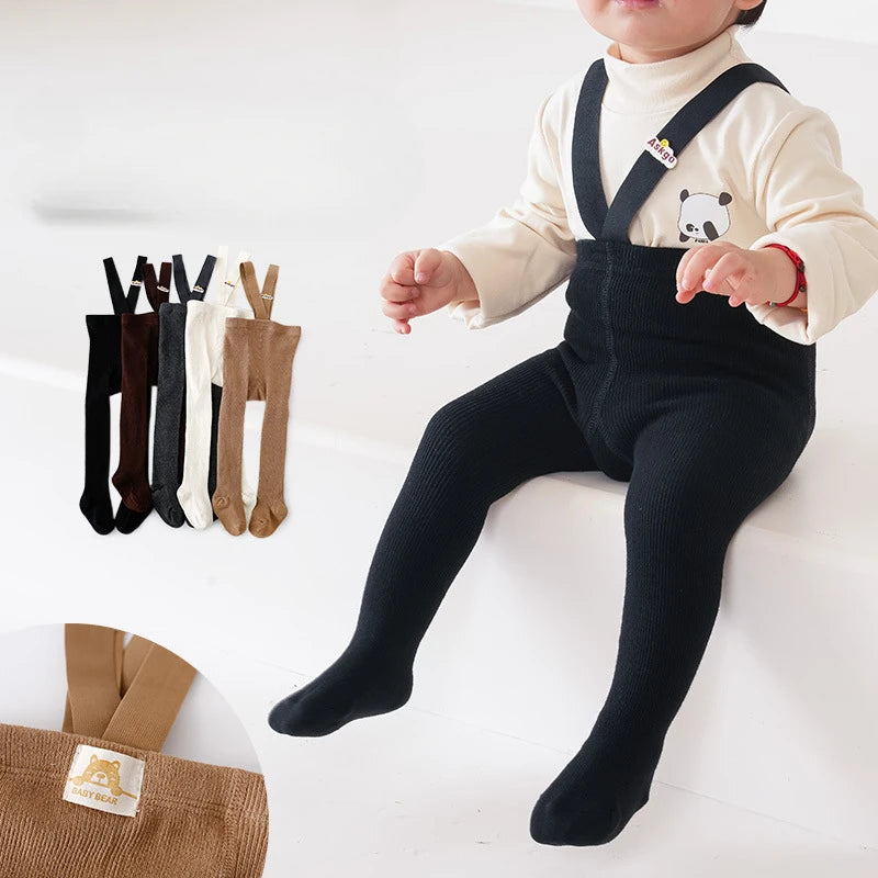Newborn Baby Boys Girls Pantyhose Solid High Waist Ribbed Knit Tight Infant Spring Autumn Strap Leggings