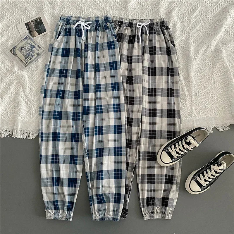 2024 New Fashion Casual Pants for Women Korean Loose Black Plaid Summer Harajuku Harem Long Pants Streetwear Trousers Chic
