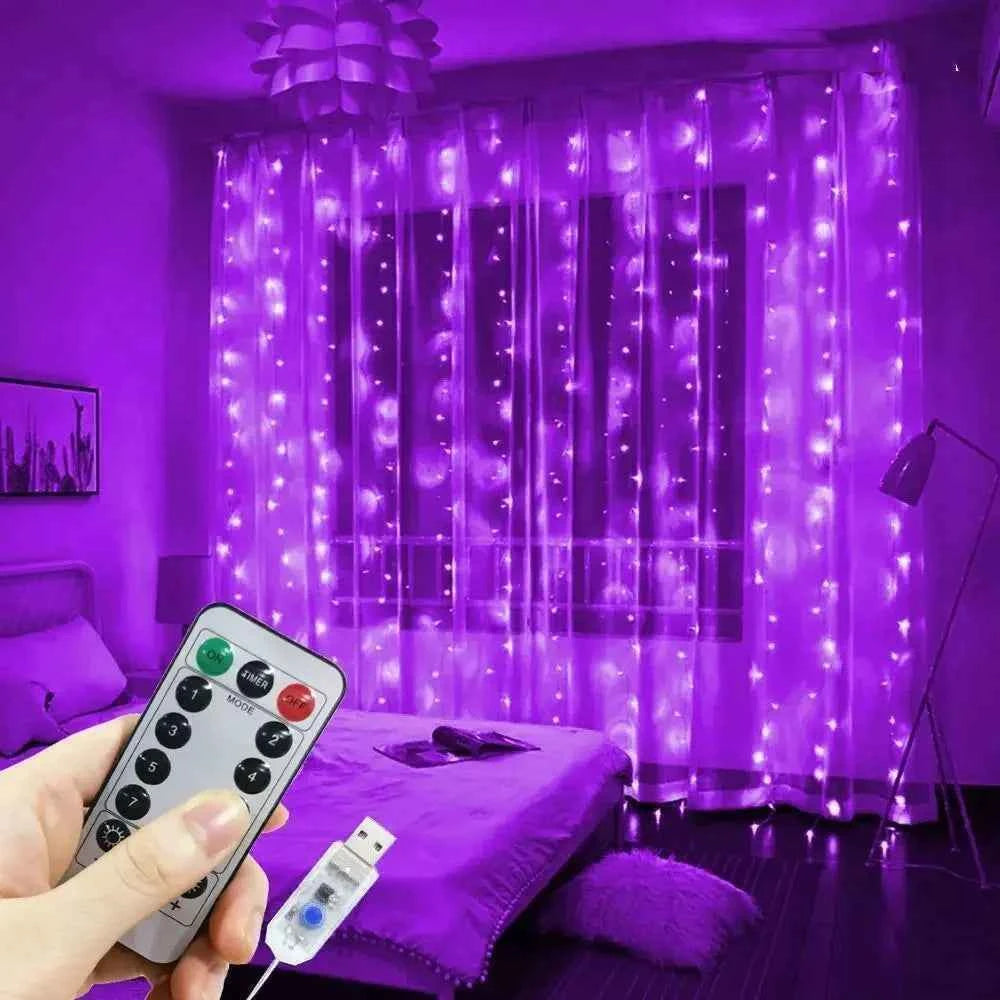 Christmas Home Decoration USB 8 Modes Fairy Garland Lights LED Curtain String Lights with Remote Control for Bedroom Wedding