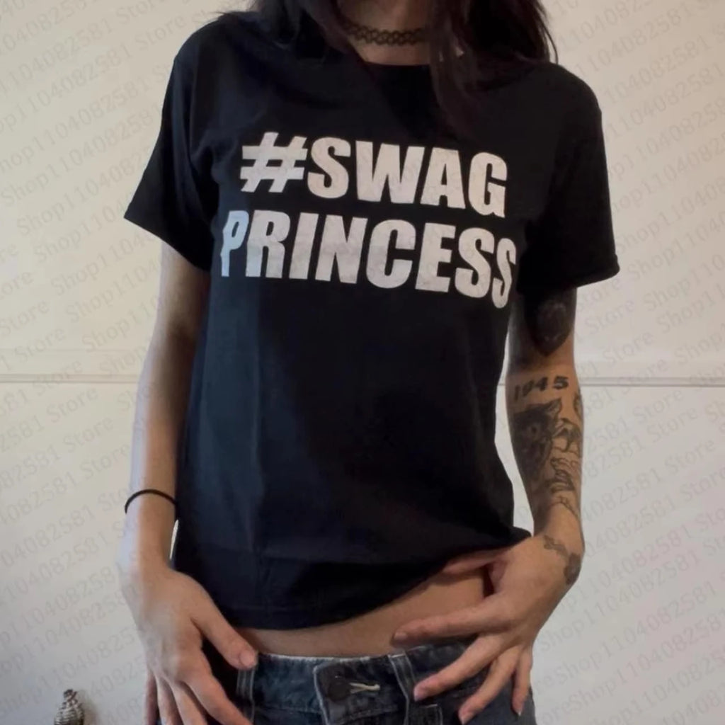 Aesthetic Kawaii Clothing Retro Women's 90s Cut Top Women's Baby Letter T-shirt Y2k Fashion Casual 2000s Top Emo pregnant