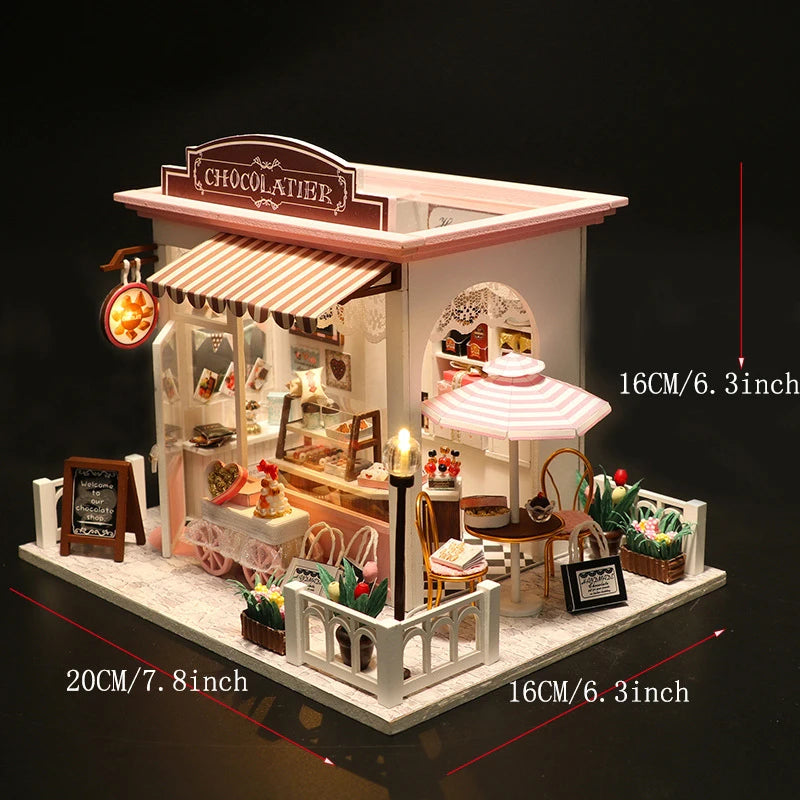 DIY Wooden Dollhouse Mini Building Kit Handmade Doll House Case Model 3D Puzzle Assembly With Furniture Toys For Christmas Gifts