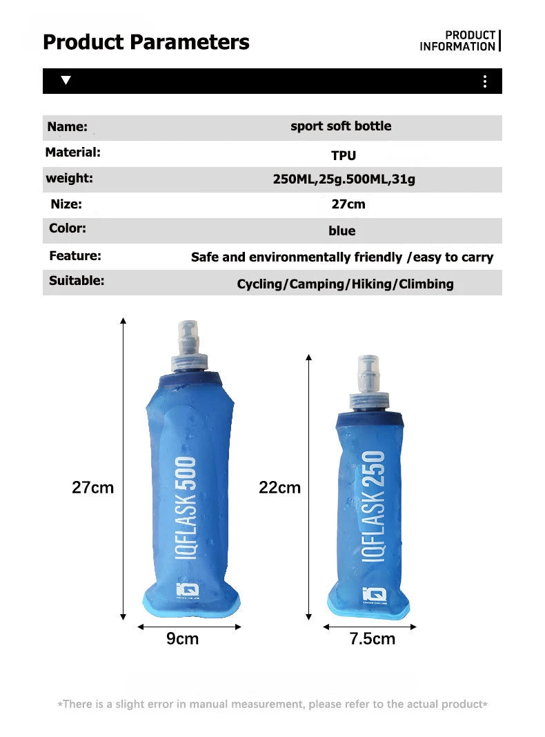 250ML/500ML Water Bottle Folding Soft Flask Sport Water Bottle Water Bag Collapsible Water Bottle Running Camping Hiking