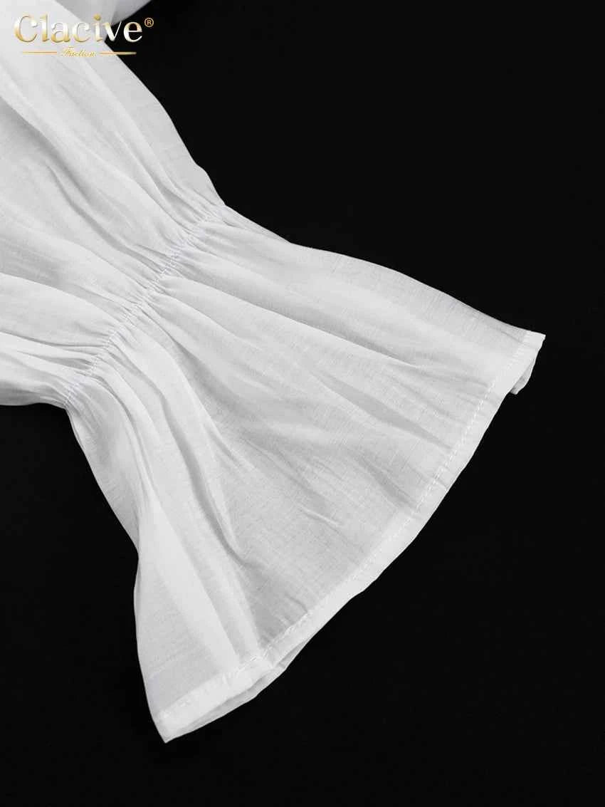 Clacive Sexy Loose White Women'S Shirt 2024 Fashion Ruffle Collar Long Sleeve Blouses Elegant See Through Top Female Clothing