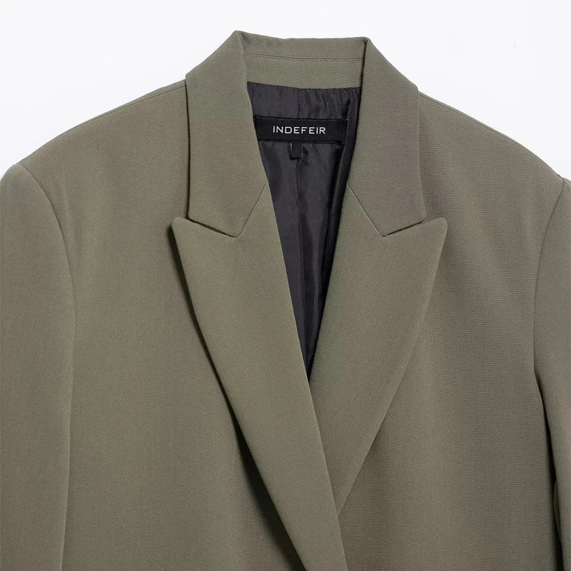 HXAO Blazer Women Double Breasted Pocket Women's Jacket 2025 Long Sleeve Casual Blazers Woman Chic Office Wear Ladies Coat
