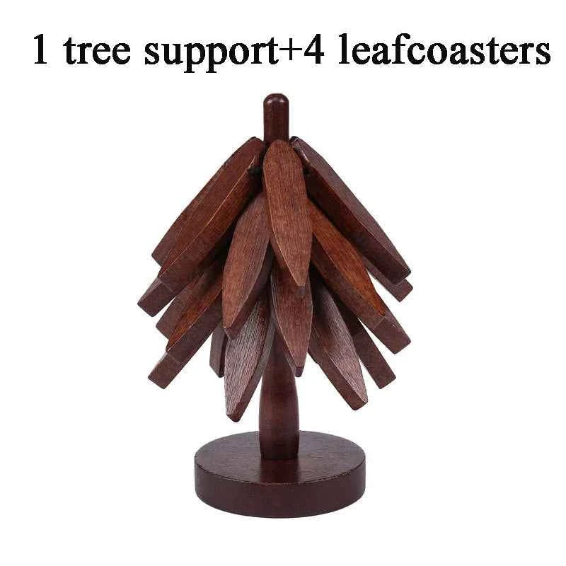 Tree Shape Wooden Trivet Set 4 Trivets + 1 Stand for Hot Dishes Natural Foldable Kitchen Trivet for Pot Bowl Teapot Hot Pot Hold