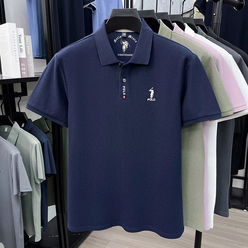 Luxury brand short sleeve silky cotton polo shirt summer new business men's T-shirt Paul Pony embroidered breathable casual top