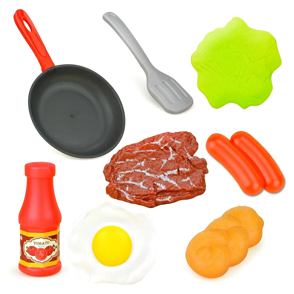 8PCS Children Kitchen Food Toys Simulation Cookware Game Set Pretend Play Pot Steak Vegetable Bread Hot Dog Omelette Kids Gift