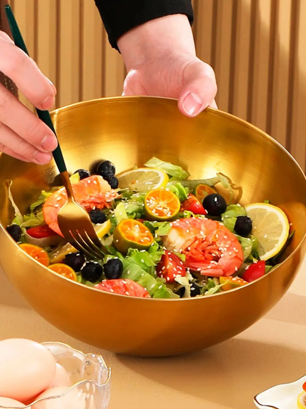 Large Capacity Stainless Steel Salad Bowls Korean Soup Rice Noodle Ramen Bowl Kitchen Food Container,Gold,20X9CM