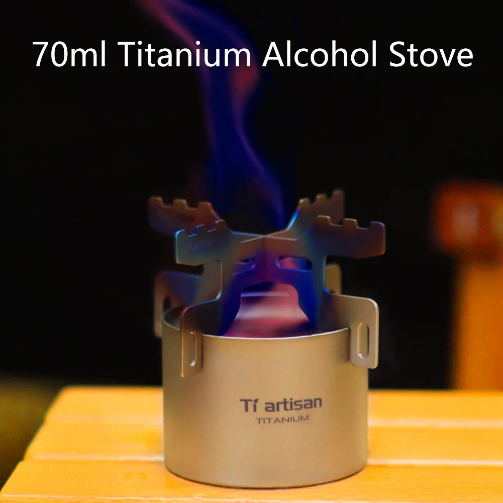 70ml Camping Titanium Alcohol Stove Lightweight Liquid For Furnace Titanium Alcohol Stove Outdoor Camping Accessories