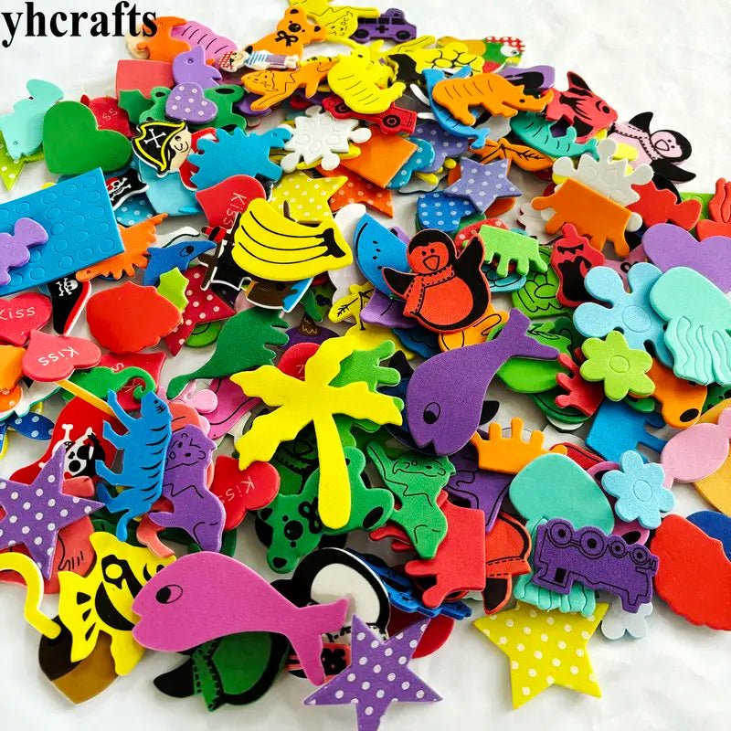 100PCS Glitter Foam Stickers Assorted Shapes Self-Adhesive Craft Stickers for Kids DIY Scrapbooking Card Making Classroom Decor