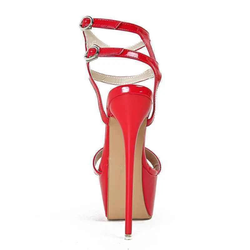 Liyke Sexy Red High Heels Platform Sandals For Women Fashion Double Buckle Strap Open Toe Wedding Banquet Shoes Big Size 45 46