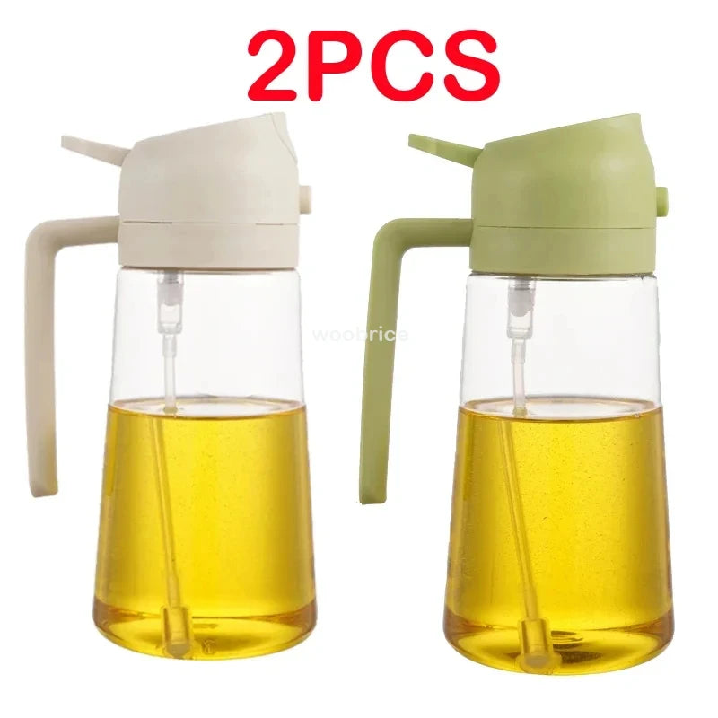 2-in-1 Plastic Oil Dispenser Sprayer 16oz Leakproof Olive Oil Bottle for Cooking Air Fryer BBQ  Picnic Kitchen Tools
