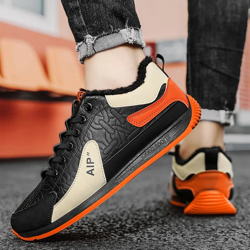 Winter Men's Shoes Casual Running Shoes Trendy Versatile Anti-Slip Sports Cotton Shoes with Plush for Warmth Wear-resistant