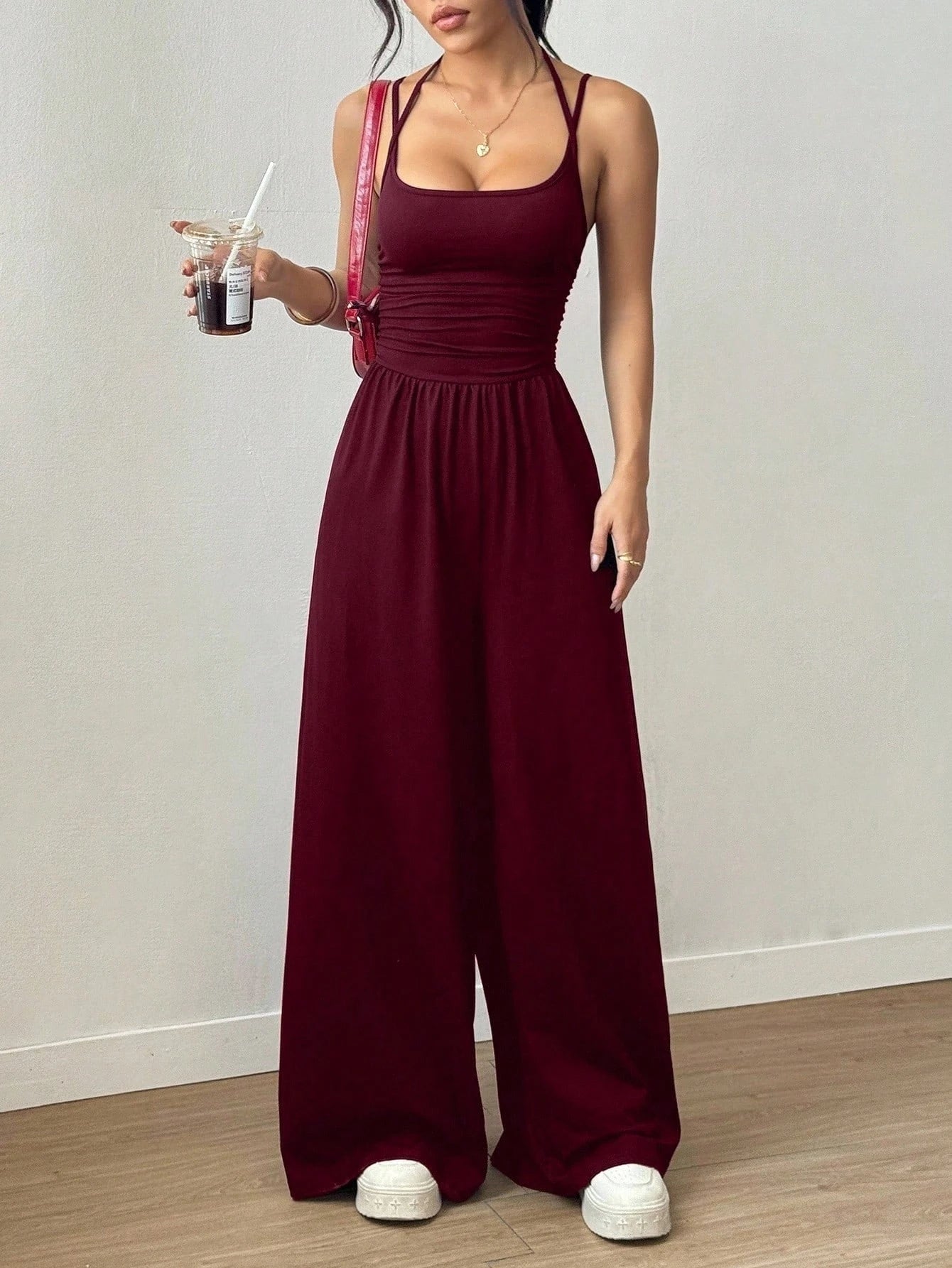 Women's Casual Pleated Loose Straight Leg Jumpsuit, Spring/Summer