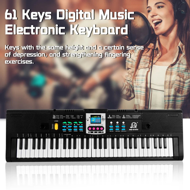 61 Keys Digital Music Electronic Keyboard Kids Multifunctional Electric Piano for Piano Student with Microphone Function