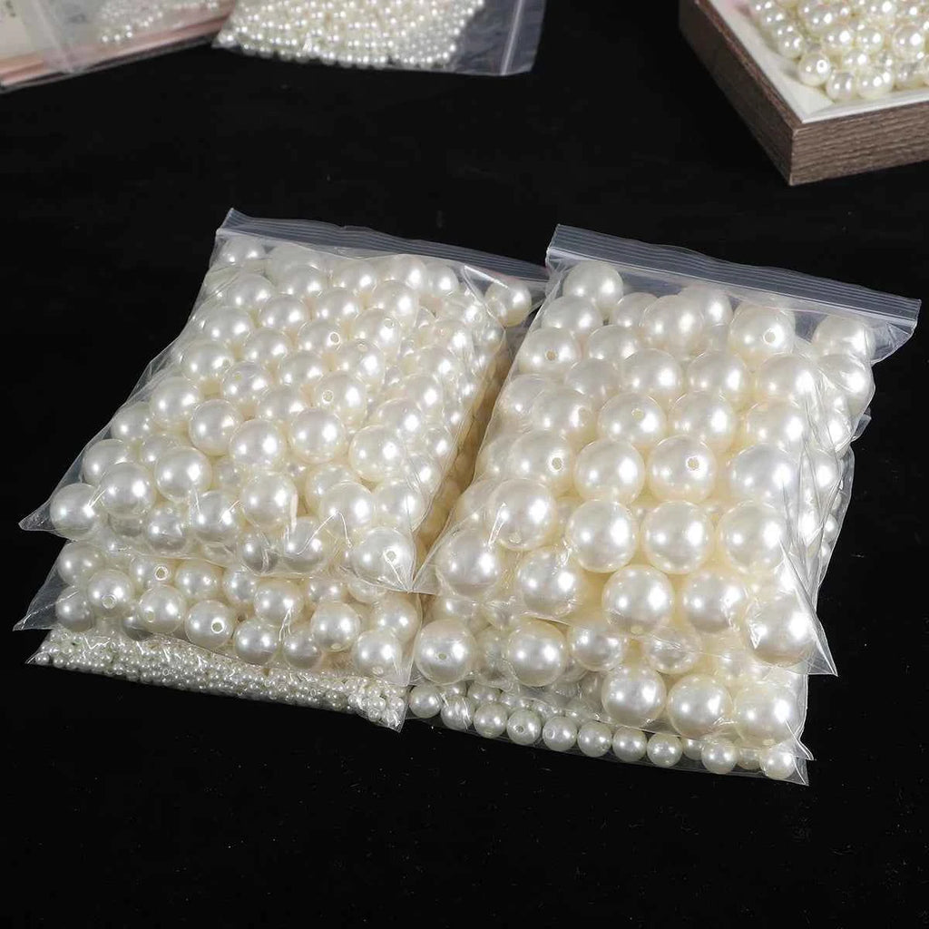 3-20mm 10-1000pcs straight hole ABS imitation pearl beige white bracelet with round beads for DIY craft jewelry making products