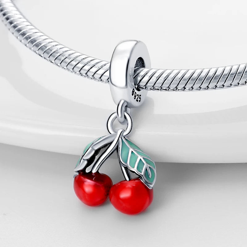 New 925 Silver Color Strawberry Cherry Fruit Series Charms Beads Fit 3mm 925 Original Bracelets DIY Birthday Jewelry Gifts