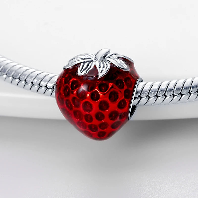 New 925 Silver Color Strawberry Cherry Fruit Series Charms Beads Fit 3mm 925 Original Bracelets DIY Birthday Jewelry Gifts