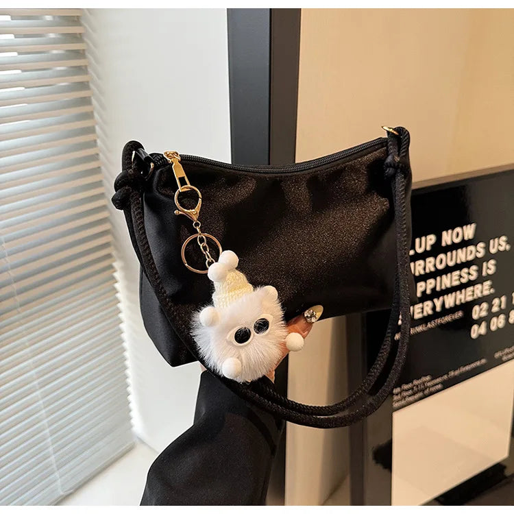 High Quality Solid Color Fashion Elegant Shoulder Bag Smooth Cloth Satin Underarm Bag Leisure Shoulder Bag Lady Handbags Purse